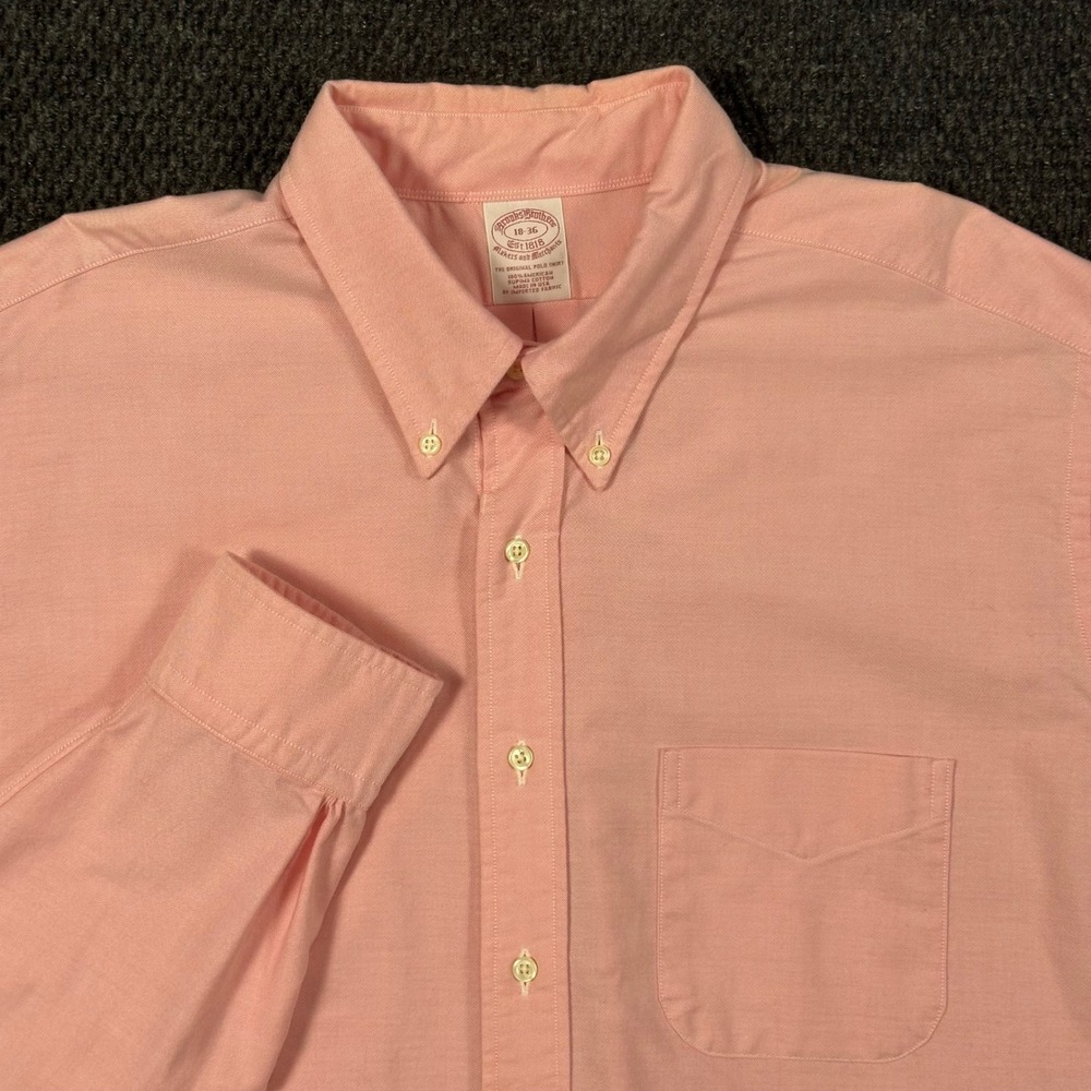 Vintage Brooks Brothers Makers Oxford Dress Shirt Mens 18 36 Pink Supima USA